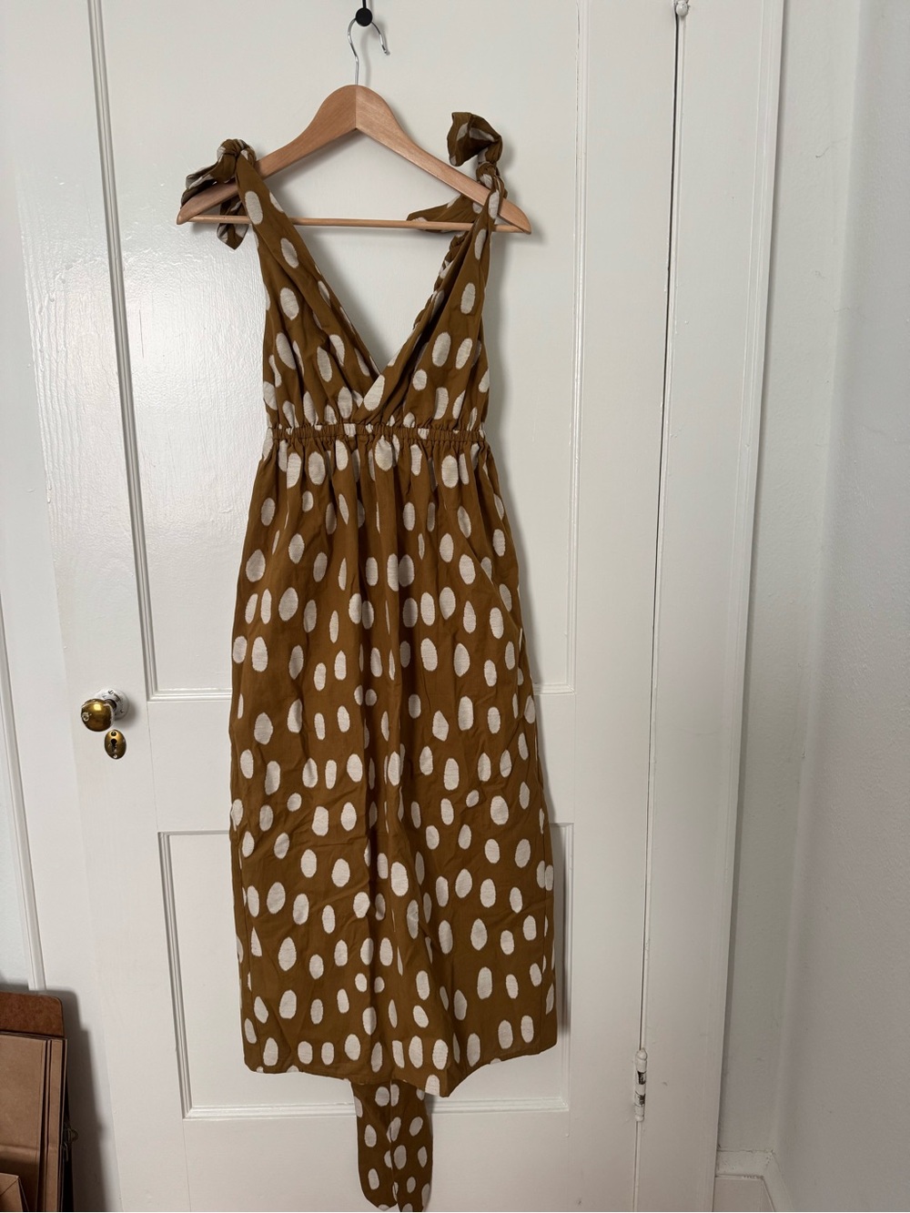 Mara Hoffman Swim Polka Dot Tie-Shoulder Midi Dress in Mustard